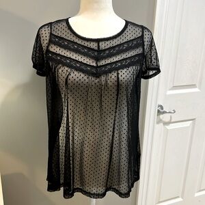XXI Sheer Lace and Dot Short Sleeve Top - Size S
